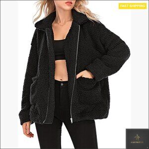 Faux Fur Coat Boyfriend Style Oversized Cardigan Jacket Winter Warm Fuzzy